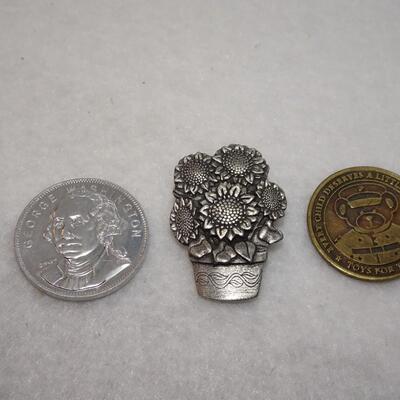 Pewter Flower Pin, Tokens (2) 