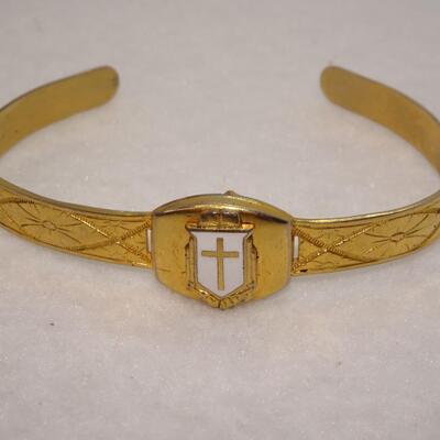 Religious Gold Tone Cuff Bracelet, Gold Cross