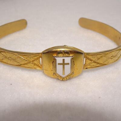 Religious Gold Tone Cuff Bracelet, Gold Cross