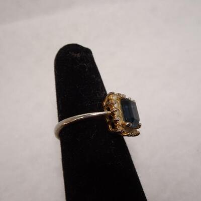 Faux Blue Topaz Rhinestone Ring Size 6