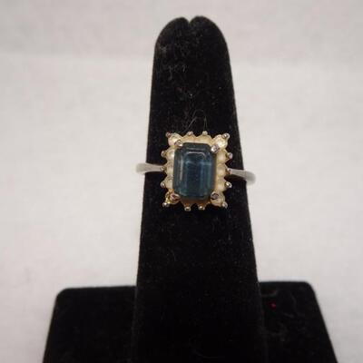 Faux Blue Topaz Rhinestone Ring Size 6