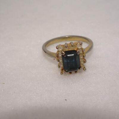 Faux Blue Topaz Rhinestone Ring Size 6