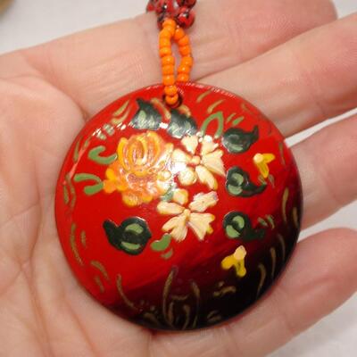 Hand Painted Medallion Pendant Necklace 