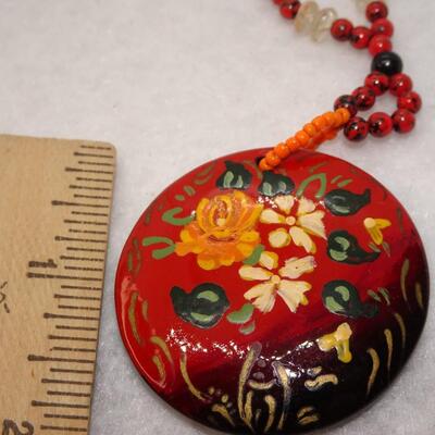 Hand Painted Medallion Pendant Necklace 