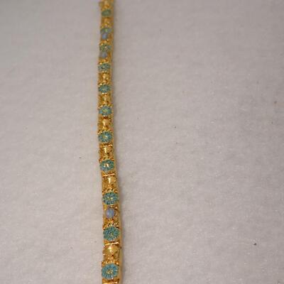 Gold Tone Blue Flower Bracelet, Dainty, Missing Pearls 
