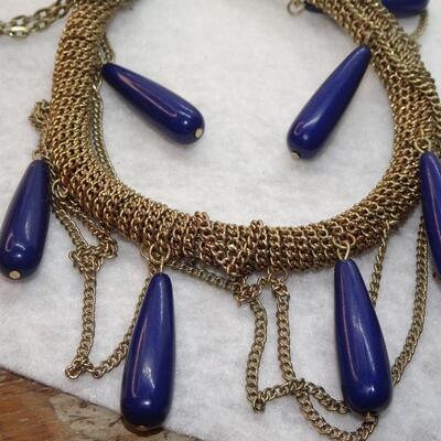 Chain Mesh Necklace, Blue Teardrop Accents 
