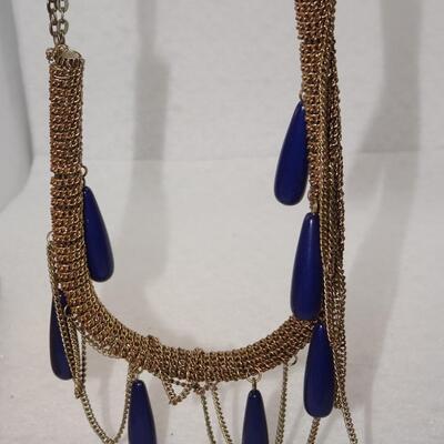 Chain Mesh Necklace, Blue Teardrop Accents 