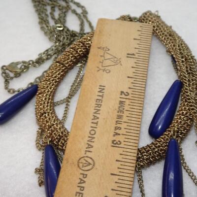 Chain Mesh Necklace, Blue Teardrop Accents 