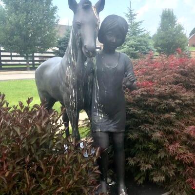 Bronze Statue of Little Girl with Pony 48