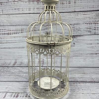 Antique Rustic Metal White Decorative Round Bird Cage Candle Holder 