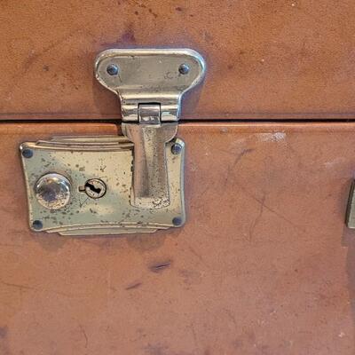 Lot 160: Vintage Brown Leather Suitcase Monogrammed E.S.
