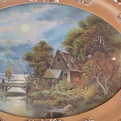 Lot 161: Antique Gold Gilt Wood Frame with Antique Cabin in the Mountains Print