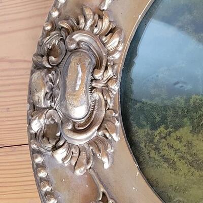 Lot 161: Antique Gold Gilt Wood Frame with Antique Cabin in the Mountains Print