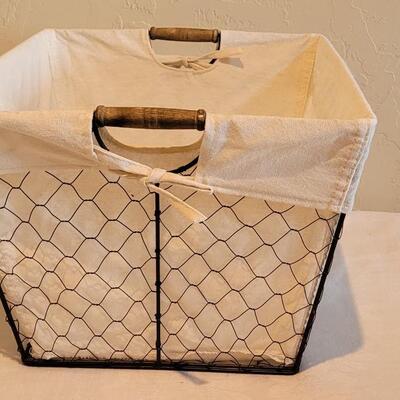 Lot 163: (2) Chicken Wire Baskets with Wood Handles