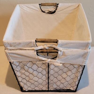 Lot 163: (2) Chicken Wire Baskets with Wood Handles