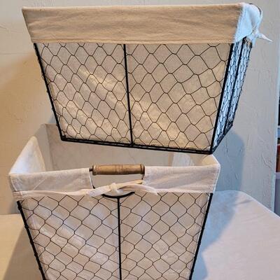 Lot 163: (2) Chicken Wire Baskets with Wood Handles