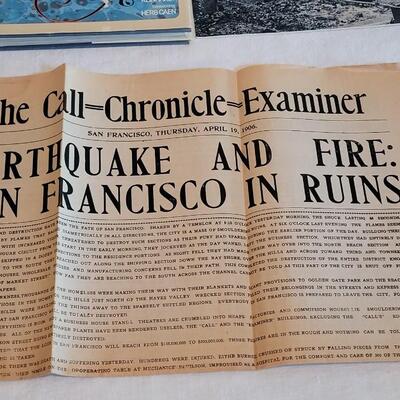 Lot 182: (2) Books about San Francisco and April 19, 1906 San Francisco Newspaper (from day after Great Earthquake)