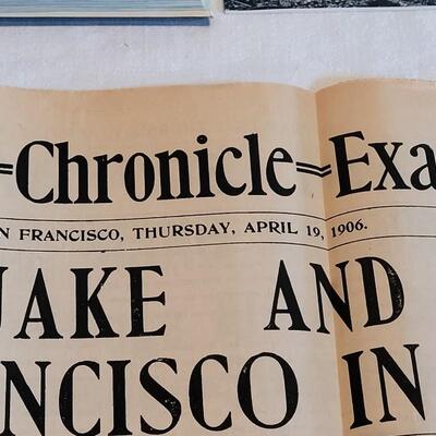 Lot 182: (2) Books about San Francisco and April 19, 1906 San Francisco Newspaper (from day after Great Earthquake)
