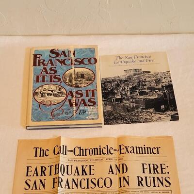 Lot 182: (2) Books about San Francisco and April 19, 1906 San Francisco Newspaper (from day after Great Earthquake)