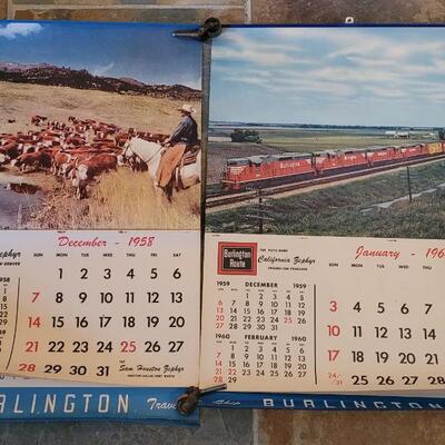 Lot 183: 1958 & 1960 Burlington Railroad Calendars 26" Ã— 18" 