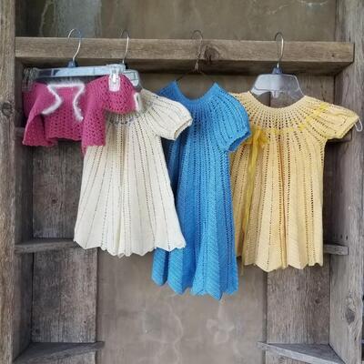 Lot 215: Vintage Handmade Baby/Toddler Dresses & 1 Doll Sweater