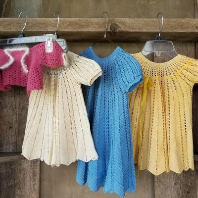 Lot 215: Vintage Handmade Baby/Toddler Dresses & 1 Doll Sweater