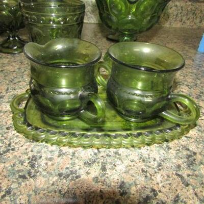 LOT 77 VINTAGE GREEN GLASS SERVING DISHES