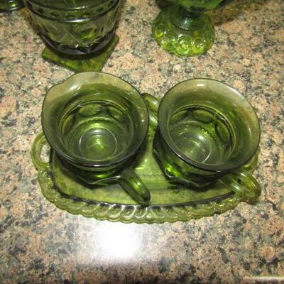 LOT 77 VINTAGE GREEN GLASS SERVING DISHES