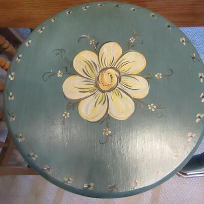 LOT 26 FOUR STOOLS WITH ROSEMALING DESIGN