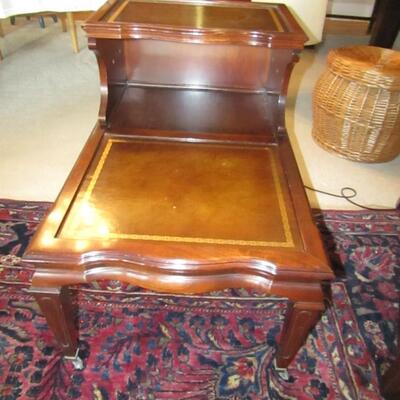 LOT 29 STAIR STEP LEATHER TOP END TABLE 