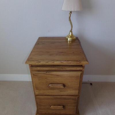 LOT 45 WOOD FILE CABINET / PULL OUT WRITING TOP WITH LAMP 