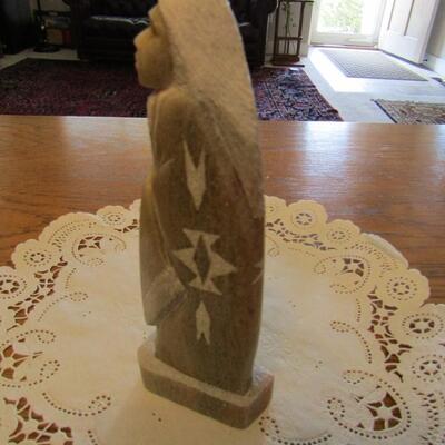 LOT 68 SIGNED MARBLE SCULPTURE OF NATIVE AMERICAN