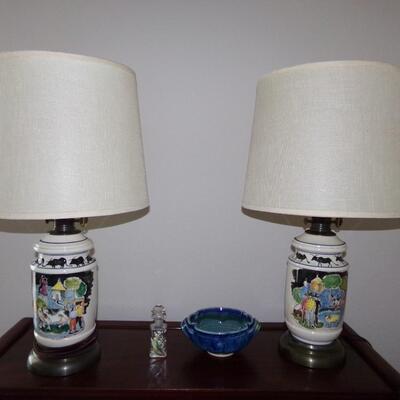 LOT 80 PAIR OF HAND PAINTED LAMPS 