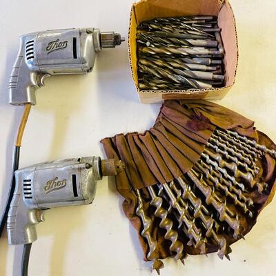 LOT 197  VINTAGE THOR ELECTRIC DRILLS W/DRILL BITS 