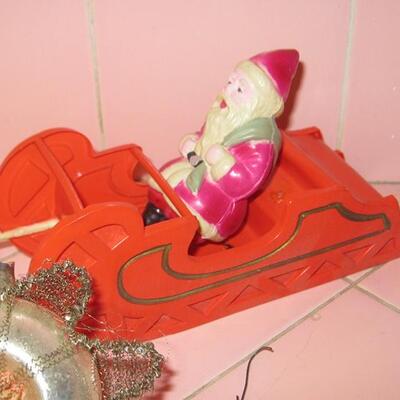 Lot 210 MS Group Antique Christmas Decorations Plastic Santa & Sleigh Wired Ornament Angels Bead Matt