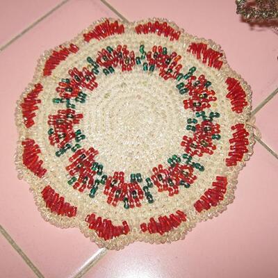 Lot 210 MS Group Antique Christmas Decorations Plastic Santa & Sleigh Wired Ornament Angels Bead Matt