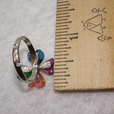 Childs Rainbow Clover Heart Adjustable Ring - Cute! 