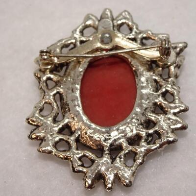 Vintage Silver Tone CAMEO Brooch, Victorian Style Pin 