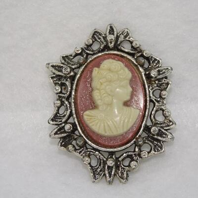 Vintage Silver Tone CAMEO Brooch, Victorian Style Pin 