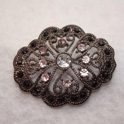 Black & Purple Victorian Style Rhinestone Collar Brooch 