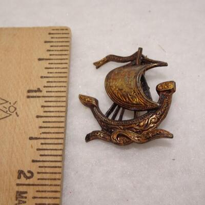 Vintage Pirate Ship Brooch Pin 