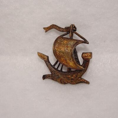 Vintage Pirate Ship Brooch Pin 