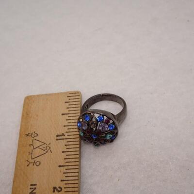 Blue & Black Statement Rhinestone Ring 