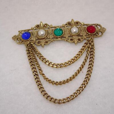 Victorian Style Gold Tone Collar Brooch 