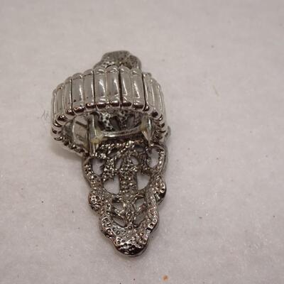 Silver Blue Rhinestone Victorian Statement Ring, Adjustable 