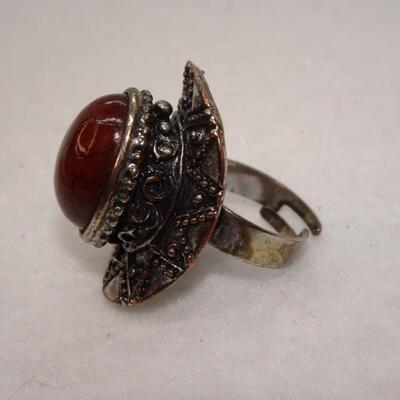 Adjustable Amber Colored Stone Ring 