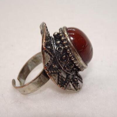 Adjustable Amber Colored Stone Ring 