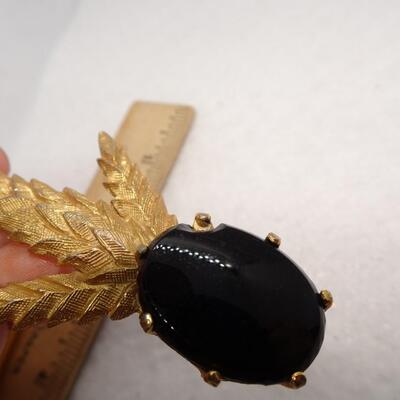 Gold Tone Pineapple I think - Black Stone Brooch 