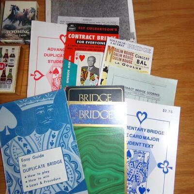 LOT 91  DECKS OF CARDS, BRIDGE BOOKS & PEG OUT GAME