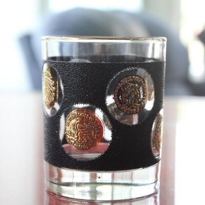 Set of 7 Vintage Retro Libbey Glass & Co. Gold Coin Shot Rocks Glasses